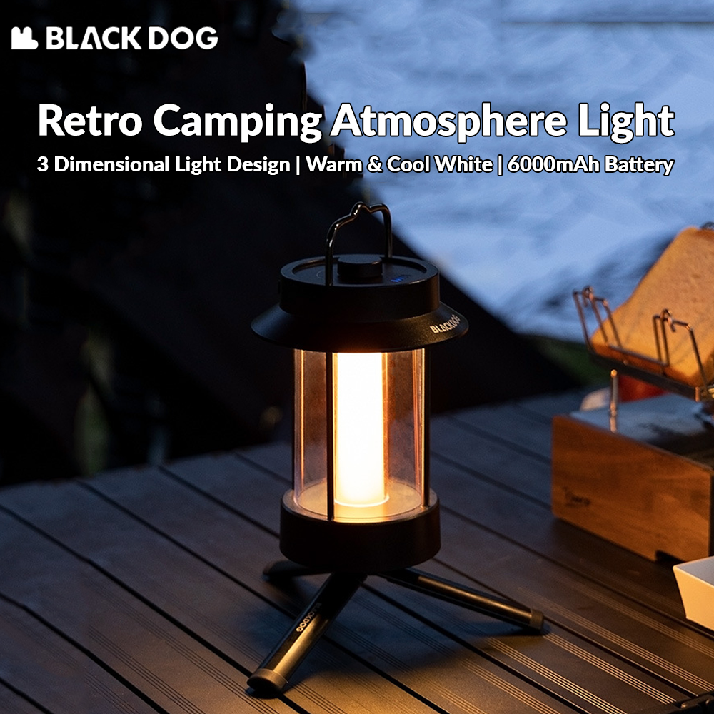 BLACKDOG Retro Camping Atmosphere Light Portable Lightweight Multi Function Outdoor Soft Light Warm Cool White LED Lantern Atmosphere Lamp USB Charging IPX4 Waterproof Up To 300 Lumens Camping Hiking Picnic Beach Travel Heavy Duty Original Black Dog