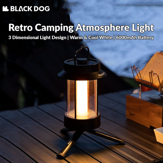 BLACKDOG Retro Camping Atmosphere Light Portable Lightweight Multi Function Outdoor Soft Light Warm Cool White LED Lantern Atmosphere Lamp USB Charging IPX4 Waterproof Up To 300 Lumens Camping Hiking Picnic Beach Travel Heavy Duty Original Black Dog