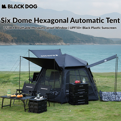 BLACKDOG Six Dome Hexagonal Automatic Tent Portable Lightweight Hexagon One-touch Automatic Quick-open Tent Waterproof Cabin Windscreen House Camping Hiking Outdoor Picnic Beach Travel Heavy Duty Original Black Dog