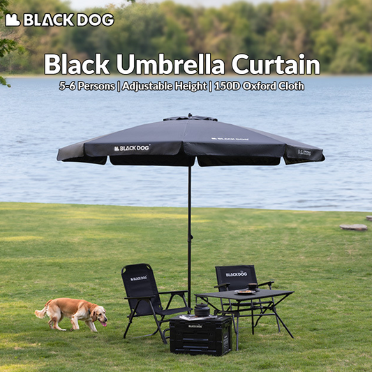 BLACKDOG Black Umbrella Curtain Portable Ultralight Rain Protection Sun Shade 5-6 Persons Canopy Outdoor Parasol Sunscreen Picnic Sun Shelter Shading Vinyl Fabric Rainproof UPF50+ Camping Hiking Beach Travel Heavy Duty Original Black Dog