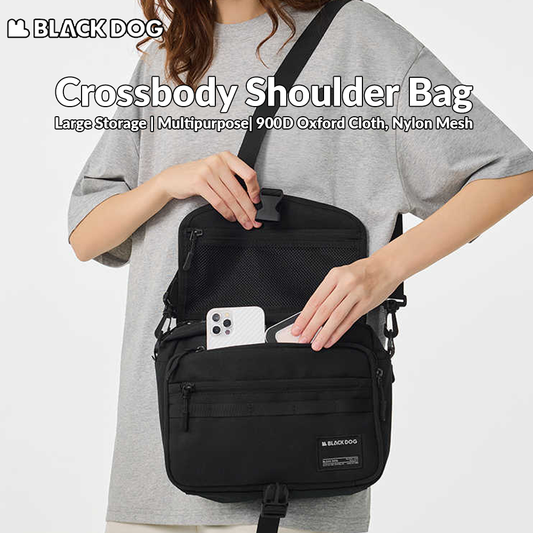 Blackdog Crossbody Shoulder Bag Portable Ultralight Multifunctional Black Casual Shoulder Bag Large Capacity Sundries Bag Unisex Camping Hiking Picnic Beach Sport Travel Heavy Duty Original Black Dog