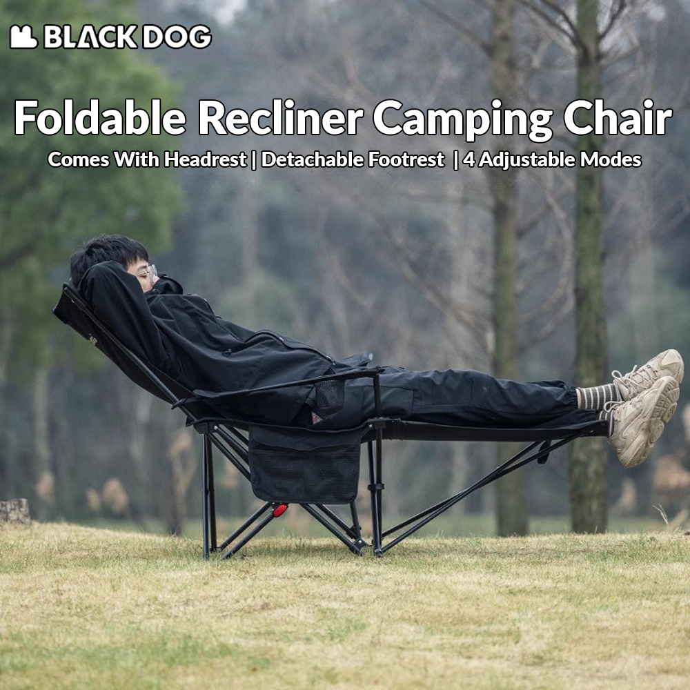 BLACKDOG Foldable Recliner Camping Chair Portable Lunch Break Balcony Home Leisure Sitting And Sleeping Chair With Pillow 4-Speed Adjustable Dual-Use Nap Lazy Outdoor Beach Chair Black Dog