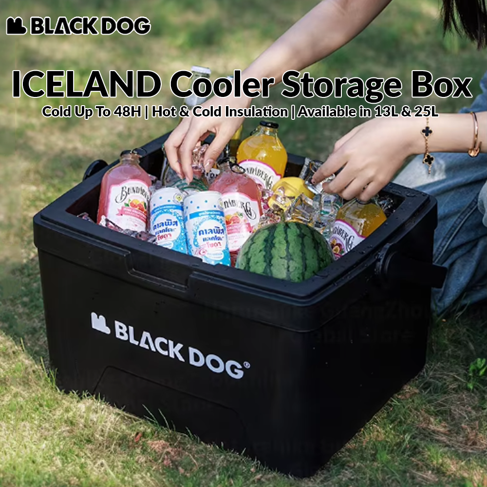 BLACKDOG ICELAND Cooler Storage Box 13L 25L Hot and Cold up to 48H Foods Drinks Ice Box Outdoor Camping Picnic Fishing 3 Layer PP EPS Insulation Chest Container 50kg Max Load Black Dog