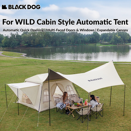 BLACKDOG FOR WILD Cabin Style Automatic Fast Build Tent 6.5m² Large Space for 2-4 Person Expandable Canopy Optional Add-on Vinyl Coated Sunscreen Outdoor Waterproof Quick Open Multiple Setting Tent Black Dog