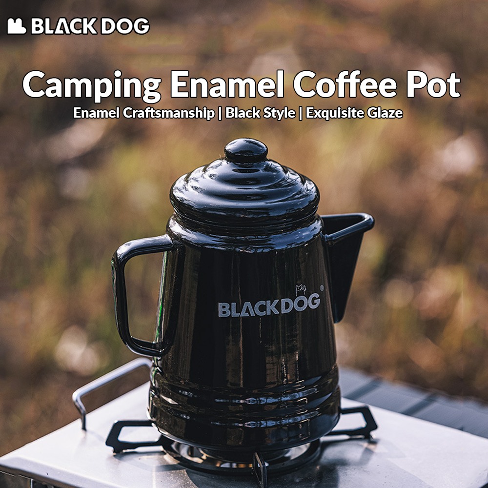 BLACKDOG Camping Enamel Coffee Pot Portable Lightweight High-Capacity Coffee Black Kettle 2L Stainless Steel Thermos Teapot Outdoor Hiking Picnic Travel Heavy Duty Original Black Dog