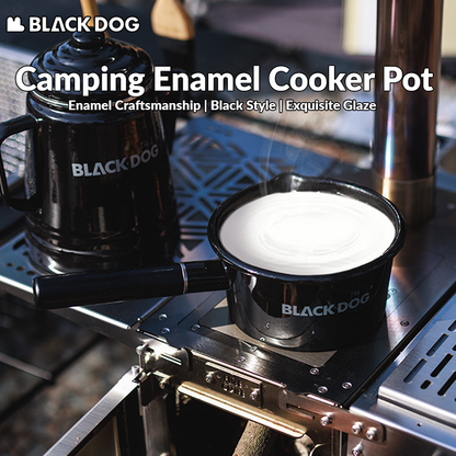 BLACKDOG Camping Enamel Cooker Pot Portable Ultralight 1L Milk Boiler Iron Pot Sauce Pan Polearm Stockpot 1-2 Persons Kitchen Tool Outdoor Hiking Picnic Cooking Travel Heavy Duty Original Black Dog