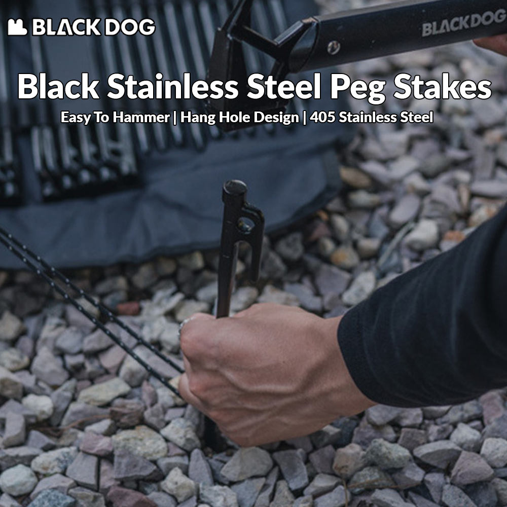 BLACKDOG Black Stainless Steel Peg Stakes Portable Lightweight Extended Canopy High Strength Windproof Ground Nails Studs Tent Canopy Pegs Outdoor Camping Hiking Picnic Travel Heavy Duty Original Black Dog