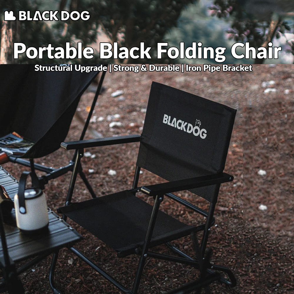 BLACKDOG Portable Black Folding Chair 3.7kg Durable 120kg Max Load Anti-skid Iron Pipe Support Kermit Foldable Chair With Armrest And Backrest