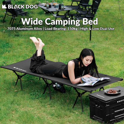 BLACKDOG Black Folding Bed Outdoor Ultralight Portable High Low Foldable Cot 150kg Max Load Aluminum Alloy Oxford Cloth Camping Heavy Duty Black Dog