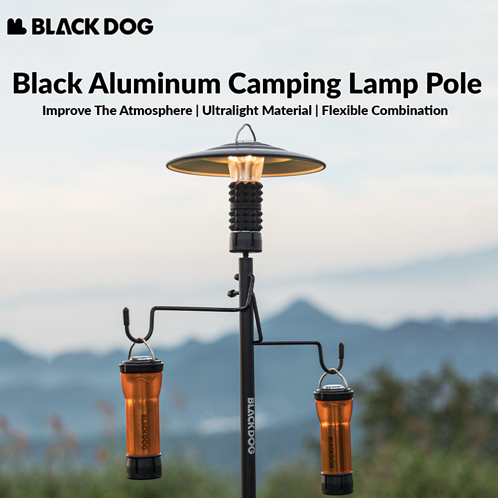 BLACKDOG Black Aluminum Lamp Pole Portable Outdoor Camping 4 Section Light Post With Optional Hexagon Tray Ultralight Lantern Holder Bracket Rod