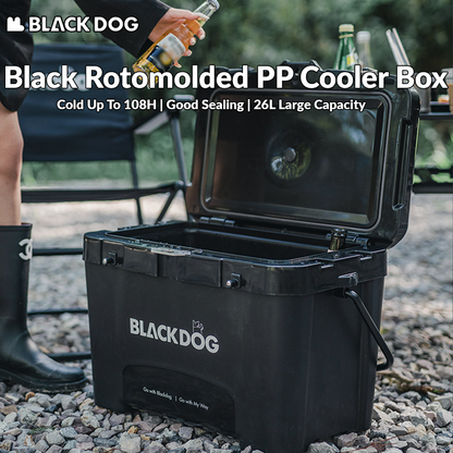 BLACKDOG 26L Rotomolded Black PP Cooler Box Cold Up To 108H Camping Outdoor Ice Food Drink Insulated Storage Chest Heavy Duty Original Black Dog