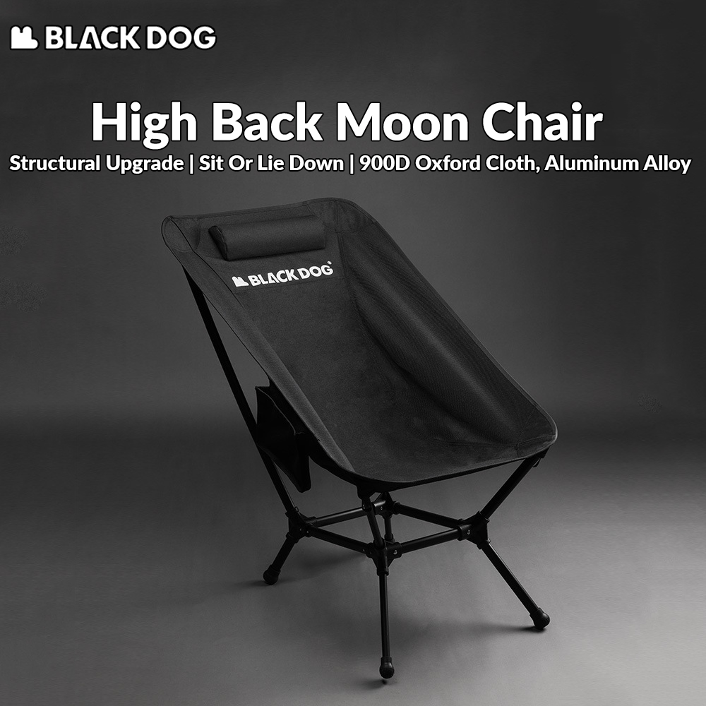 BLACKDOG High Back Moon Chair Portable Ultralight Foldable Aluminum Adjustable Height Beach Outdoor Camping 150kg Max Weight Bearing Black Dog