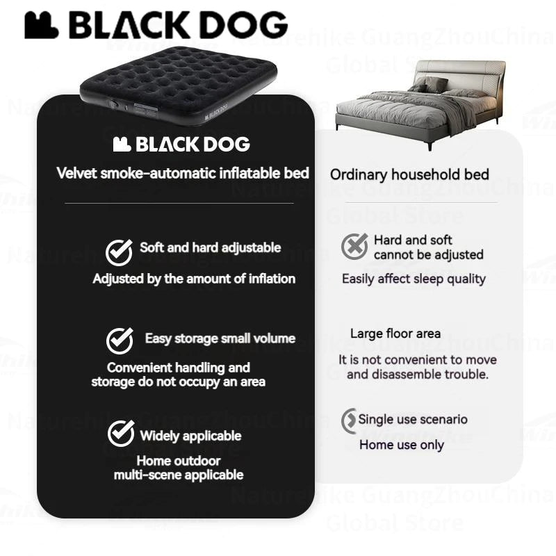 BLACKDOG Black Double Queen Air Mattress Inflate Air Bed with Fully Automatic Deflate Built-in Wireless Electric Pump Comfortable Sleeping Mat Pad