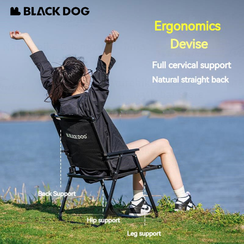 BLACKDOG MOUNTAIN SOUL Black Portable Folding Kermit Chair Outdoor Camping Picnic Travel Ultralight Low High PRO Heavy Duty Foldable Chair up to 190kg Max Load Thick Carbon Steel Frame Black Dog