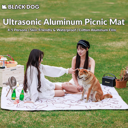 BLACKDOG Portable Ultrasonic Aluminum Picnic Mat Soft And Skin-Friendly Water-proof Moisture-Proof And Stain-Proof Mattress Sleeping Pad Beach Garden Hiking Camping Outdoor Blanket Original Heavy Duty Black Dog