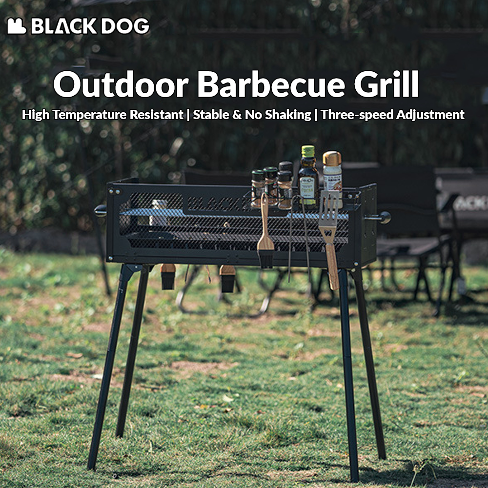 BLACKDOG Black Standing Portable Large Grill Camping Charcoal BBQ Grill Stove with Storage Bag Outdoor Camping Folding Foldable 3 Level Adjustment Easy to Clean