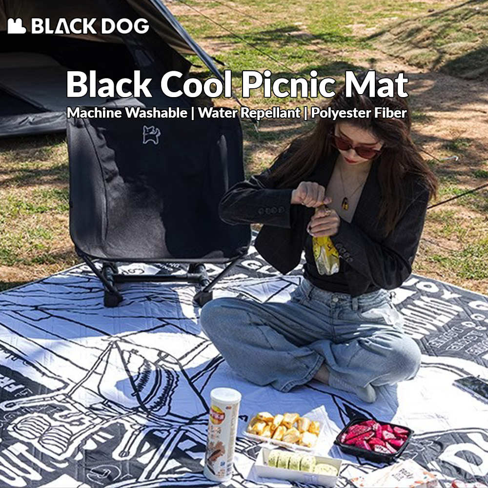 BLACKDOG Black Cool Picnic Mat Portable Lightweight Ultrasonic Moisture Dirt Proof Picnic Matress PE Aluminum Bottom Soft Polyester Fiber Foam Outdoor Camping Hiking Travel Heavy Duty Original Black Dog