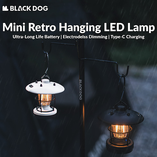 BLACKDOG Mini Retro Style LED Camping Lantern Lamp Light Black White Outdoor Portable Atmosphere Ambient Lighting up to 40h 2700k 120 Lumens IPX4 Waterproof USB Type C Charging Rechargeable