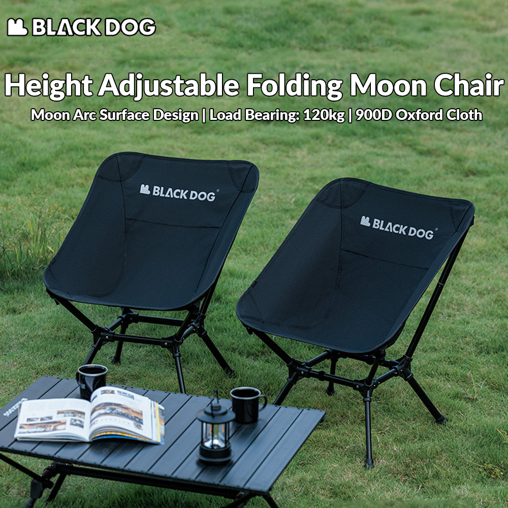 BLACKDOG Height Adjustable Folding Moon Chair Upgraded Portable 900D Oxford Cloth Outdoor Camping Foldable 120KG Max Load Lightweight Black Dog