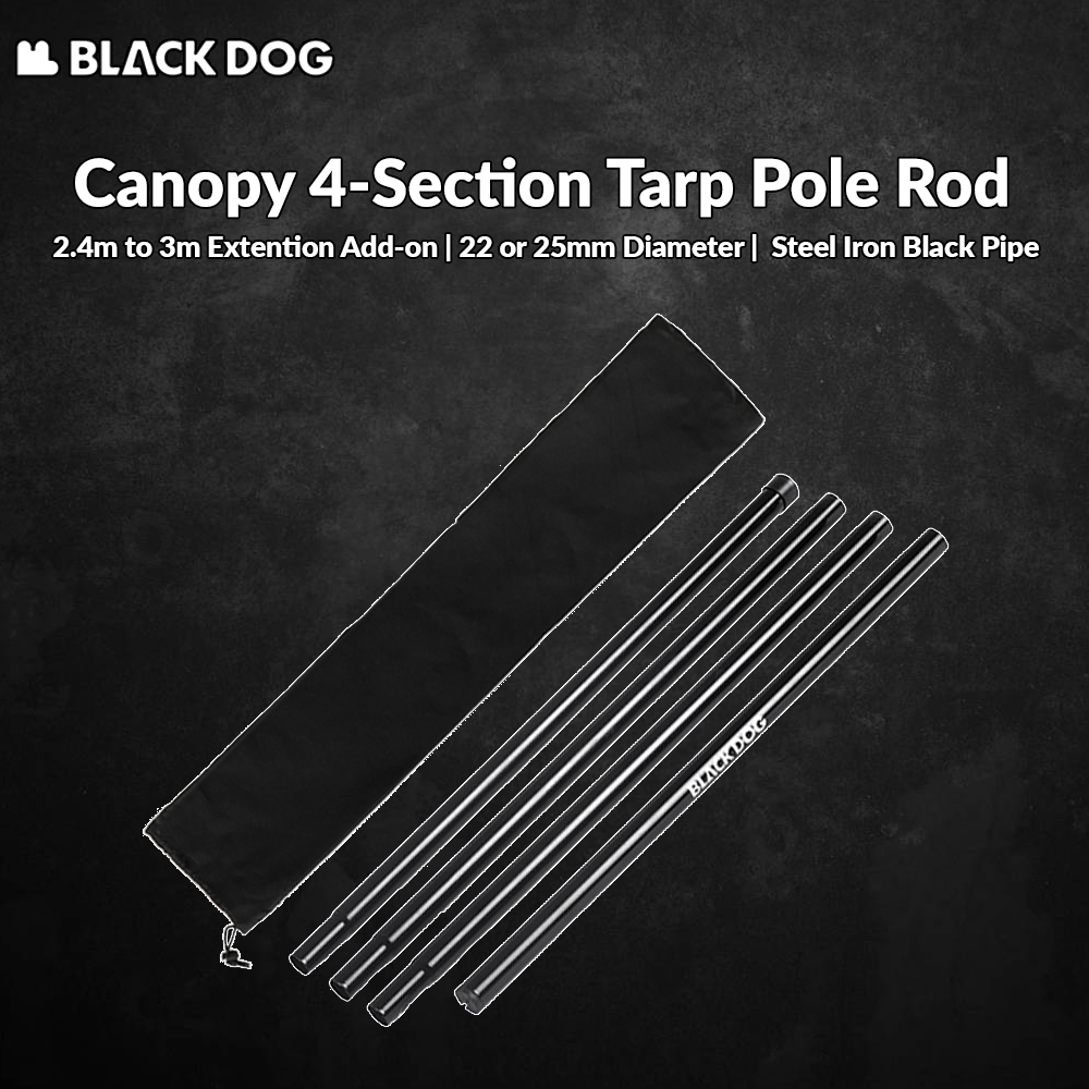 BLACKDOG Canopy Iron Pole Rod 2.4m Length 4 Section 22mm 25mm Diameter Steel Iron Heavy Duty Outdoor Camping Portable Awning Tarp Tent Pole