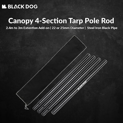 BLACKDOG Canopy Iron Pole Rod 2.4m Length 4 Section 22mm 25mm Diameter Steel Iron Heavy Duty Outdoor Camping Portable Awning Tarp Tent Pole