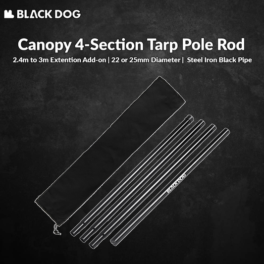 BLACKDOG Canopy Iron Pole Rod 2.4m Length 4 Section 22mm 25mm Diameter Steel Iron Heavy Duty Outdoor Camping Portable Awning Tarp Tent Pole