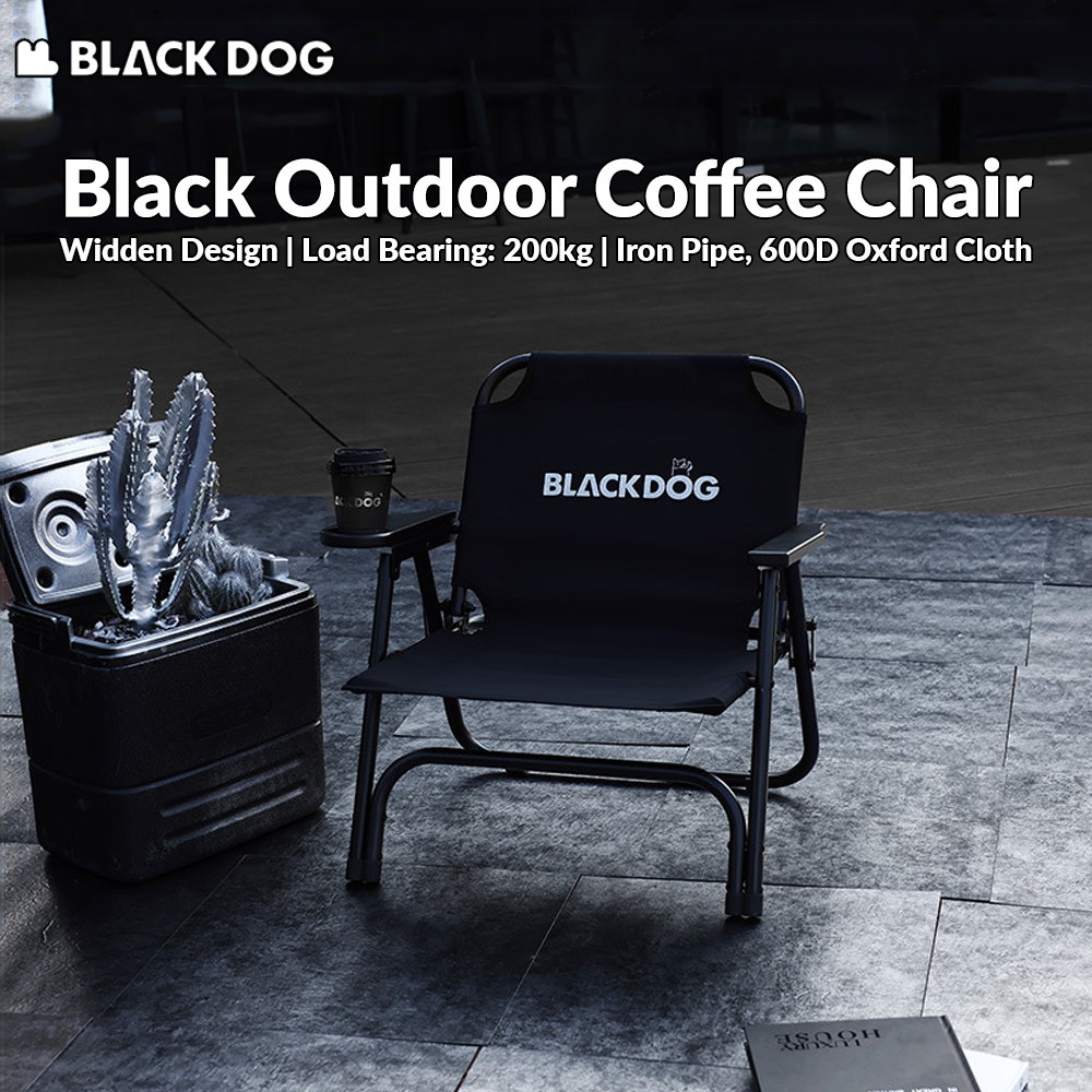 BLACKDOG Black Outdoor Coffee Chair Portable Folding Low Chair with Coffee Cup Holder Version 200kg Max Load Kermit Lying Foldable Seat Arm Back Rest