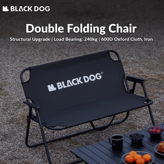 BLACKDOG 2 Person Double Folding Chair Outdoor Portable Leisure Sofa 240KG Max Load Foldable Outdoor Seat Iron Pipe 600D Oxford Cloth Black Beach Camping Hiking Picnic Beach Travel Heavy Duty Original Black Dog