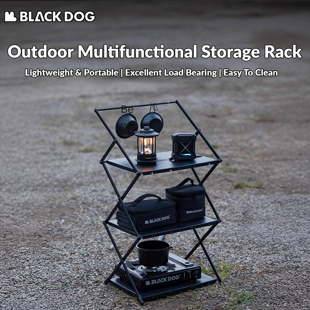 BLACKDOG Outdoor Multifuctional Storage Rack Portable Lightweight Camping Kitchen Accessories Aluminum Alloy 3 Layer Folding Splice Able Shelf