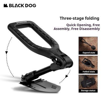 Blackdog Foldable Portable Engineer Shovel Outdoor Lightweight Multifunctional Stainless Steel Thickened Camping Shovel Fishing Hiking Tool Equipment