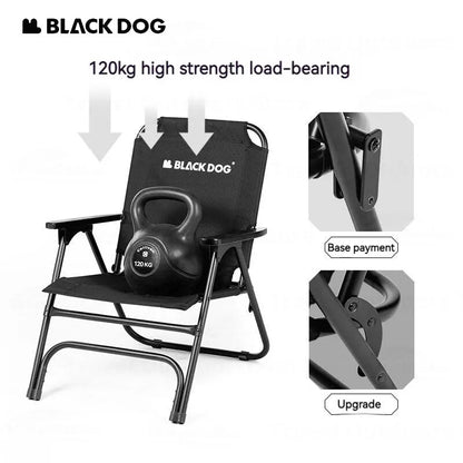 BLACKDOG Black Foldable Camping Chair Folding Portable Outdoor Seat Oxford Steel Upgraded 120kg Max Load High Back Support Armchair Heavy Duty Stool Black Dog