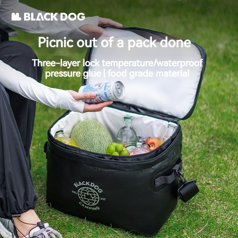 BLACKDOG 20L Portable PVC Ice Bag With Shoulder Strap Outdoor Leakproof Insulated Thermal Lunch Cooler PVC Box Camping Hiking Picnic Beach Travel Heavy Duty Original Black Dog