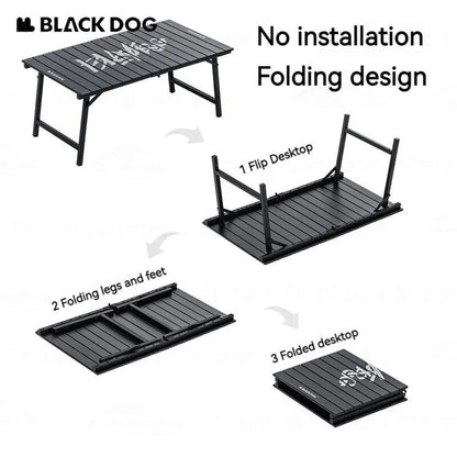 BLACKDOG Aluminum Alloy Folding Table Portable Black Ultralight Fast Assembly 30kg Max Load Outdoor Camping Picnic Table Multifunctional with Storage Bag Heavy Duty Durable Black Dog