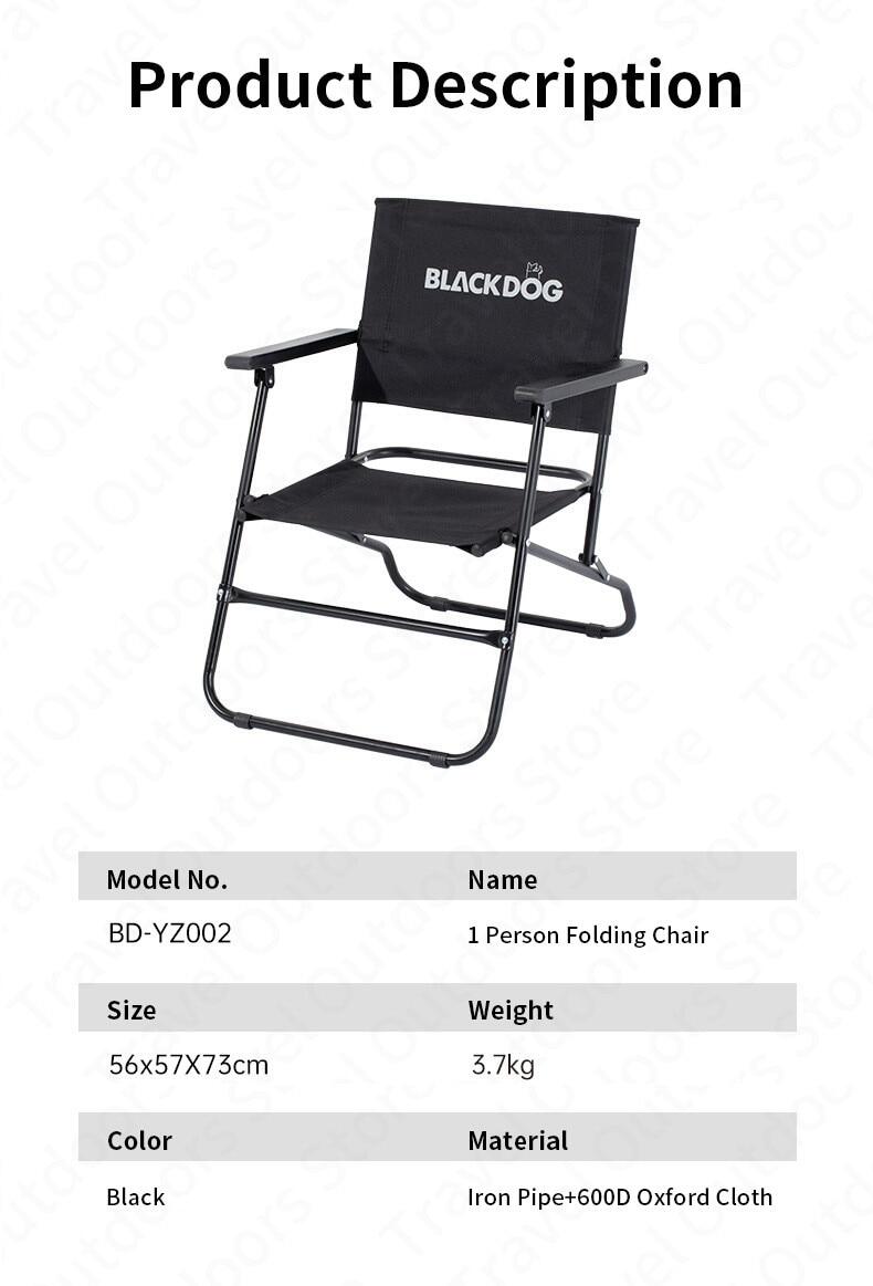 BLACKDOG Portable Black Folding Chair 3.7kg Durable 120kg Max Load Anti-skid Iron Pipe Support Kermit Foldable Chair With Armrest And Backrest