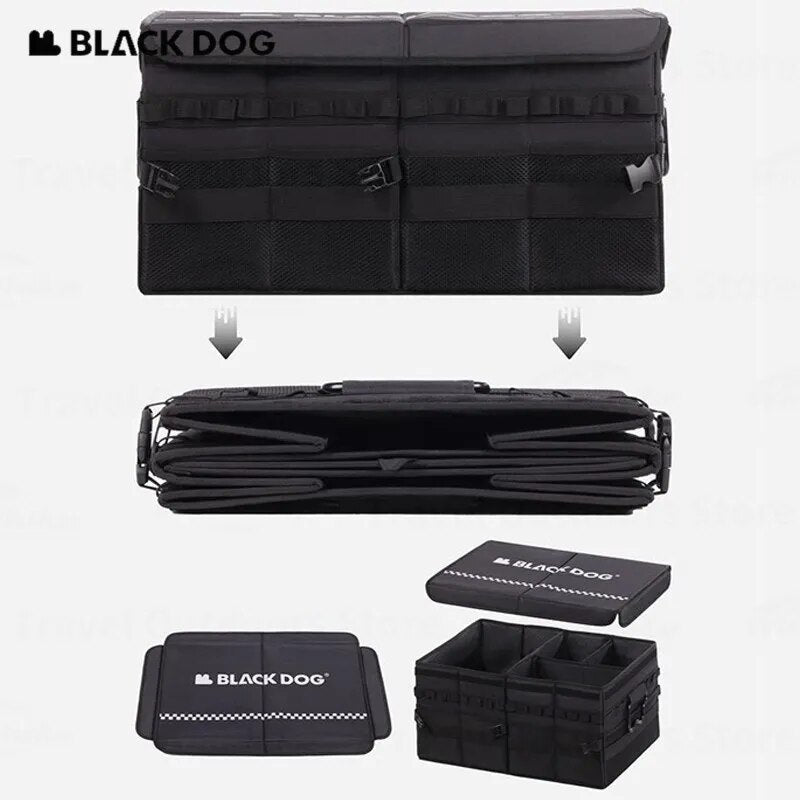 BLACKDOG Traveler Car Storage Box Portable Folding Black Tactical Camping Equipment Storage Bag Free Partition Extra Large 60L up to 40kg Max Load Waterproof Outdoor Travel Vehicle Mounted Black Dog