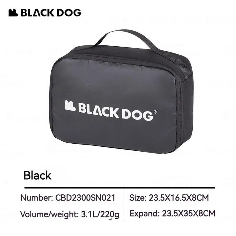 BLACKDOG Black Travel Toiletry Storage Pouch Bag 3.1L Camping Small Multi-Layer Waterproof Hanging Luggage Accessories Wet Dry Separation Cosmetics Make up Organizer Black Dog