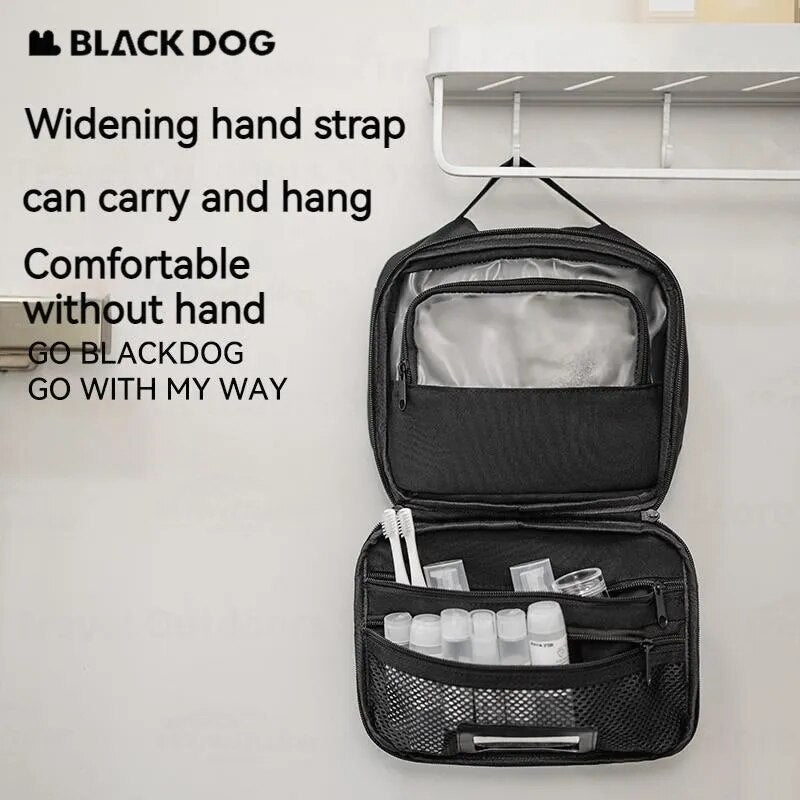 BLACKDOG Black Travel Toiletry Storage Pouch Bag 3.1L Camping Small Multi-Layer Waterproof Hanging Luggage Accessories Wet Dry Separation Cosmetics Make up Organizer Black Dog