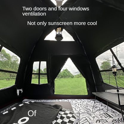 BLACKDOG Automatic Dome Camping Tent for 3-4 Person Black Vinyl Coated Sunscreen Waterproof Breathable 2 Doors 4 Windows