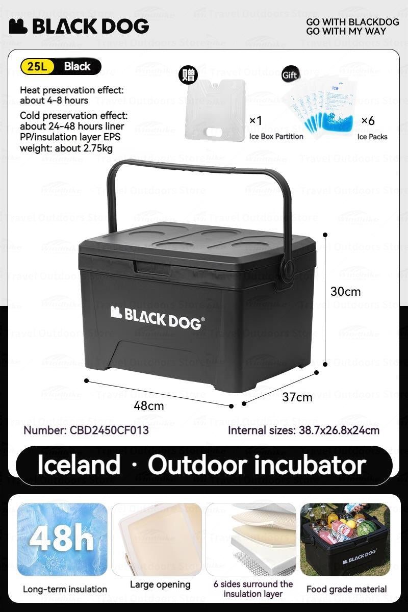 BLACKDOG ICELAND Cooler Storage Box 13L 25L Hot and Cold up to 48H Foods Drinks Ice Box Outdoor Camping Picnic Fishing 3 Layer PP EPS Insulation Chest Container 50kg Max Load Black Dog