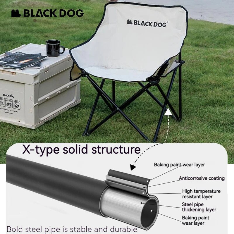 BLACKDOG Floating Moon Outdoor Folding Chair Portable Camping 120kg Max Load 600D Oxford Steel Frame Relax Chair with Storage Bag 2.7kg Foldable Ultralight Heavy Duty Black Dog