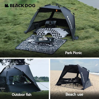 BLACKDOG Full Shading Black Vinyl Automatic Beach Tent Outdoor Canopy Fast Build UPF50+ Sunscreen Vinyl Coated Camping Picnic Fishing for 2-3 Person Waterproof PU3000mm Black Dog