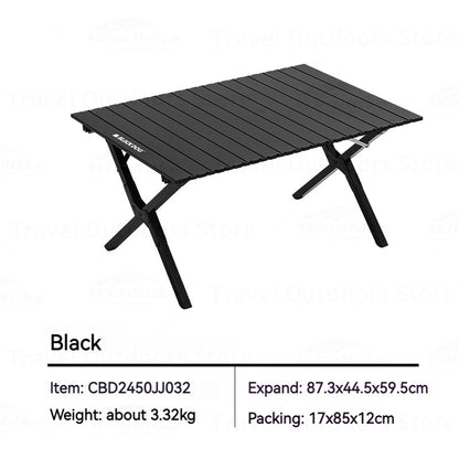 BLACKDOG Aluminum Alloy Egg Roll Folding Table Portable Camping Coffee Dining Table Outdoor Tourism Hiking Picnic Beach Foldable Board Triangular Cross Support Heavy Duty Orignal Black Dog