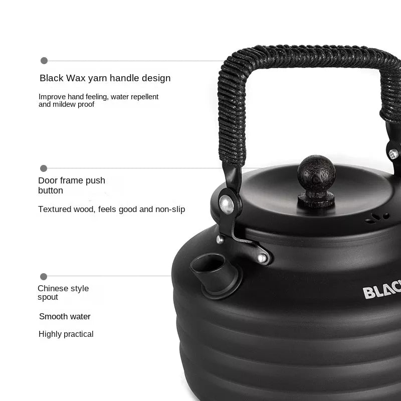 BLACKDOG Black Aluminum Alloy Kettle Outdoor Portable Lightweight 1.3L Teapot Coffee Boiling Water Pot Cookware Camping Hiking Beach Picnic Travel Heavy Duty Original Black Dog