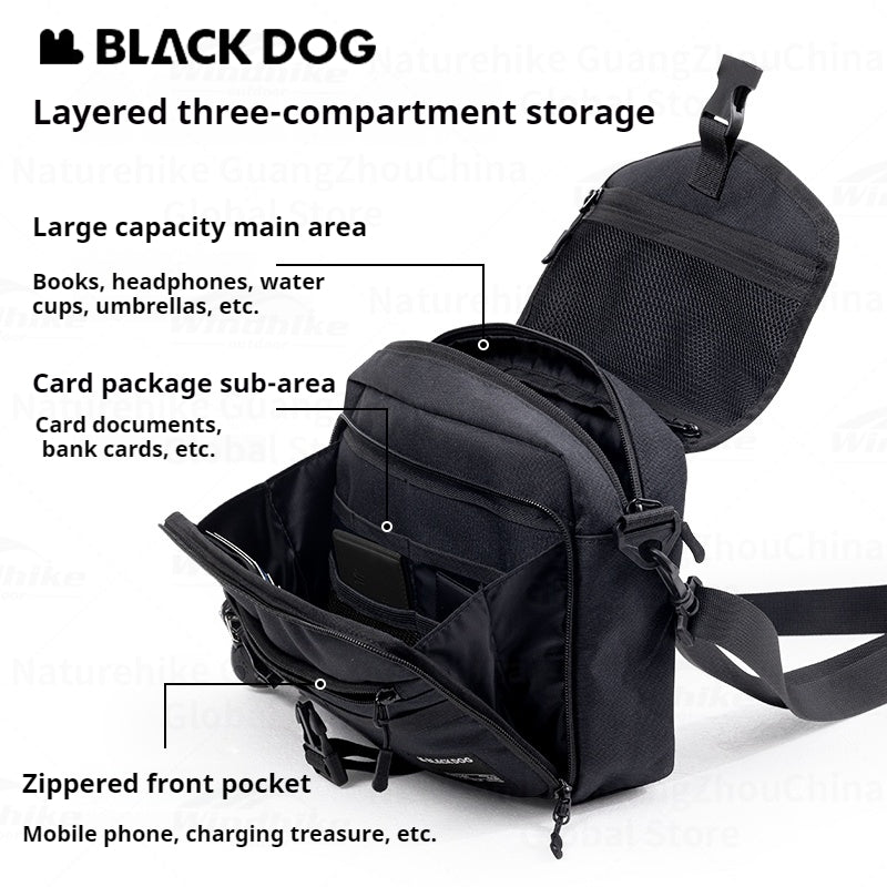 Blackdog Crossbody Shoulder Bag Portable Ultralight Multifunctional Black Casual Shoulder Bag Large Capacity Sundries Bag Unisex Camping Hiking Picnic Beach Sport Travel Heavy Duty Original Black Dog