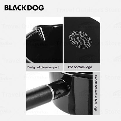 BLACKDOG Camping Enamel Cooker Pot Portable Ultralight 1L Milk Boiler Iron Pot Sauce Pan Polearm Stockpot 1-2 Persons Kitchen Tool Outdoor Hiking Picnic Cooking Travel Heavy Duty Original Black Dog