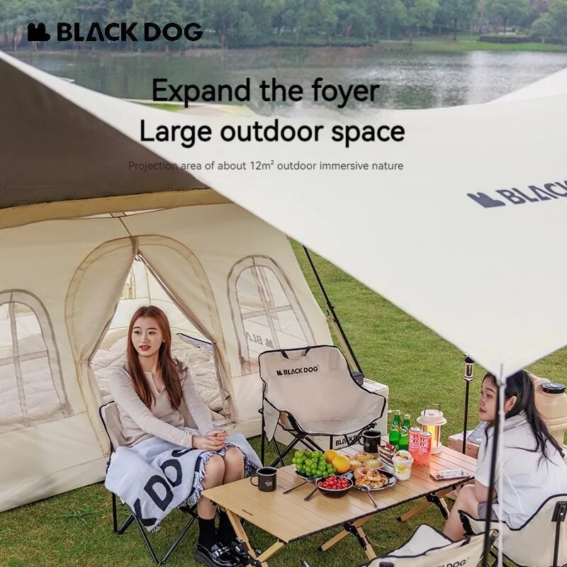 BLACKDOG FOR WILD Cabin Style Automatic Fast Build Tent 6.5m² Large Space for 2-4 Person Expandable Canopy Optional Add-on Vinyl Coated Sunscreen Outdoor Waterproof Quick Open Multiple Setting Tent Black Dog