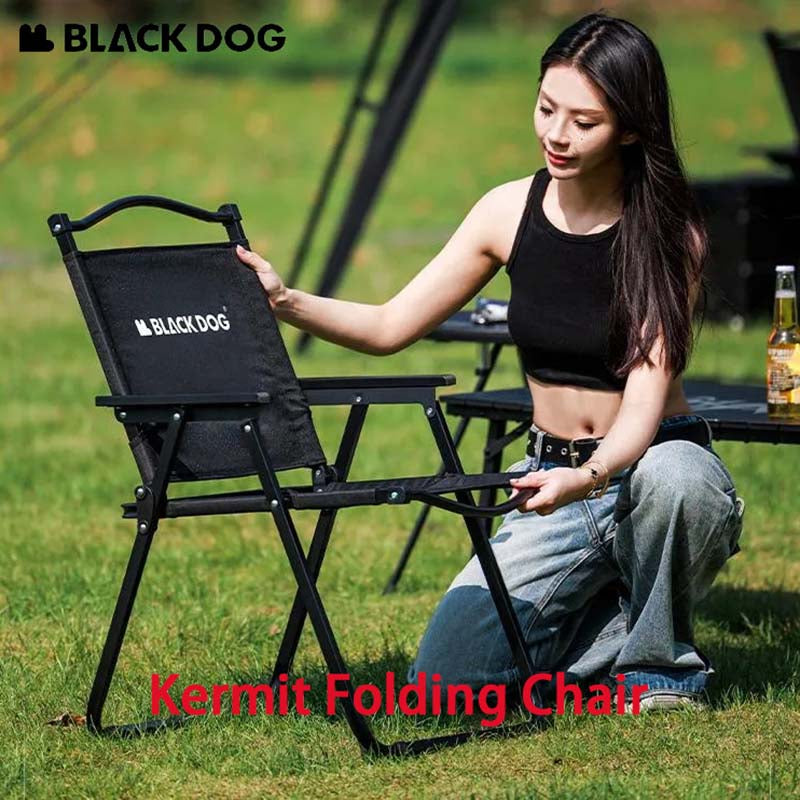 BLACKDOG MOUNTAIN SOUL Black Portable Folding Kermit Chair Outdoor Camping Picnic Travel Ultralight Low High PRO Heavy Duty Foldable Chair up to 190kg Max Load Thick Carbon Steel Frame Black Dog