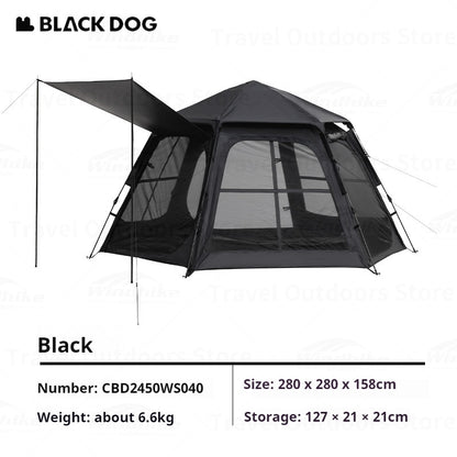 BLACKDOG Six Dome Hexagonal Automatic Tent Portable Lightweight Hexagon One-touch Automatic Quick-open Tent Waterproof Cabin Windscreen House Camping Hiking Outdoor Picnic Beach Travel Heavy Duty Original Black Dog