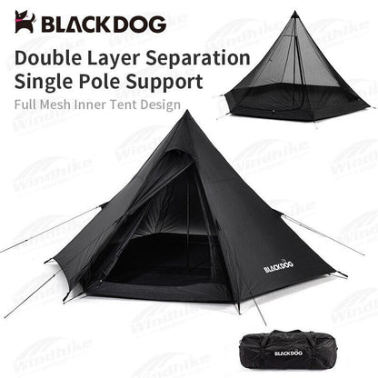 BLACKDOG Hexagon Pyramid Tent Portable Lightweight 3-4 Persons Black White Indian Pyramid 150D Oxford Cloth Outdoor Waterproof Tent Heavy Duty Original