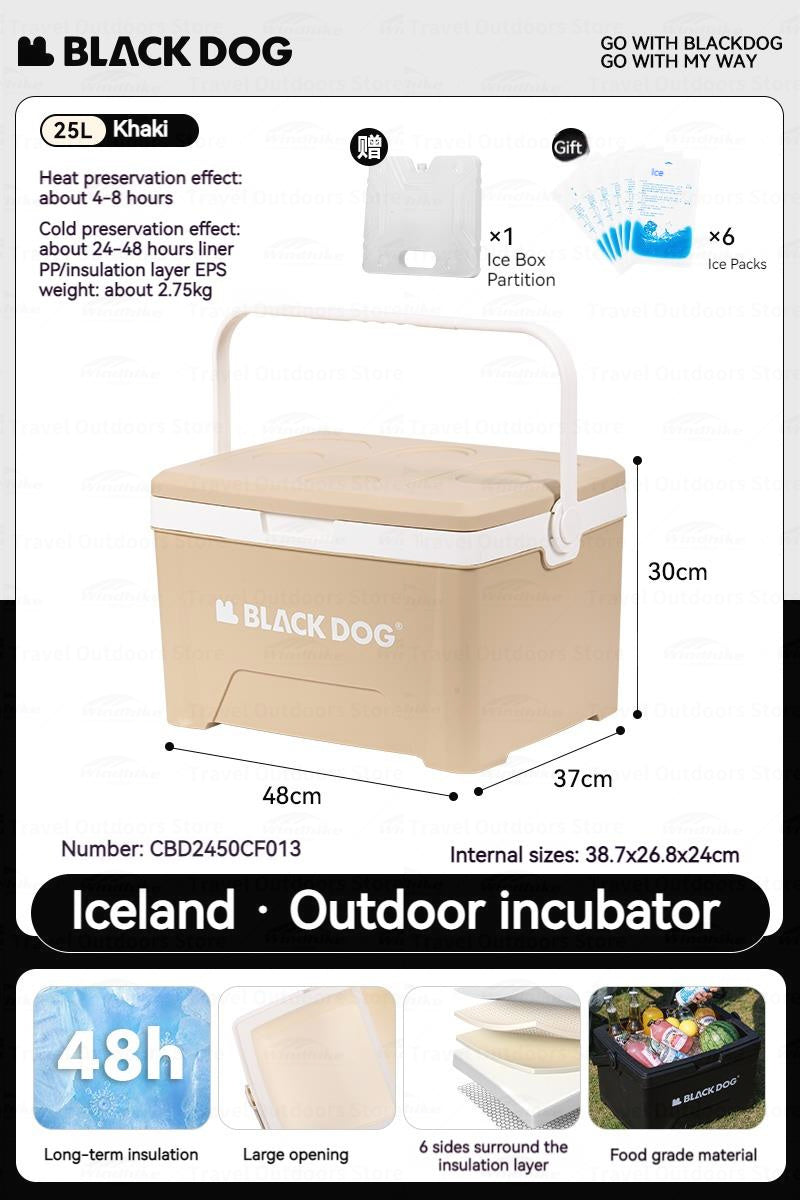 BLACKDOG ICELAND Cooler Storage Box 13L 25L Hot and Cold up to 48H Foods Drinks Ice Box Outdoor Camping Picnic Fishing 3 Layer PP EPS Insulation Chest Container 50kg Max Load Black Dog